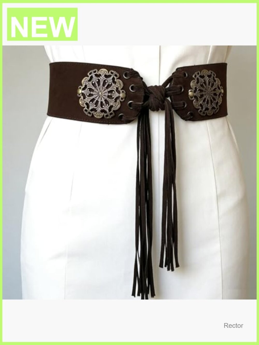 Vintage Bohemian Wide Corset Belt with Tassels - Adjustable 25-40in Waist - Picture 7 of 7